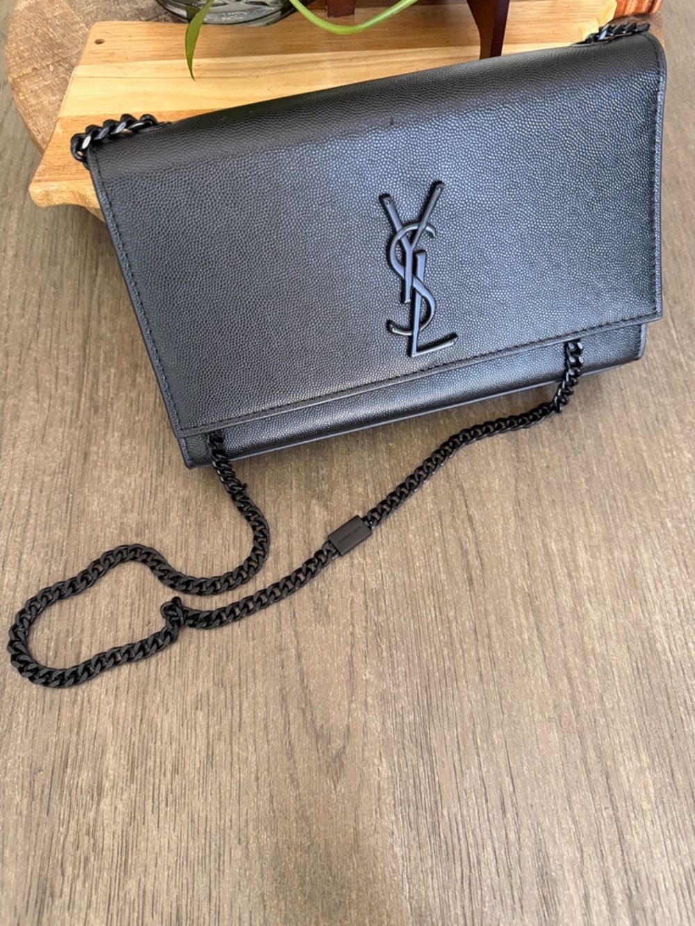 Saint Laurent Black Pebbled Leather YSL Chain Shoulder Bag